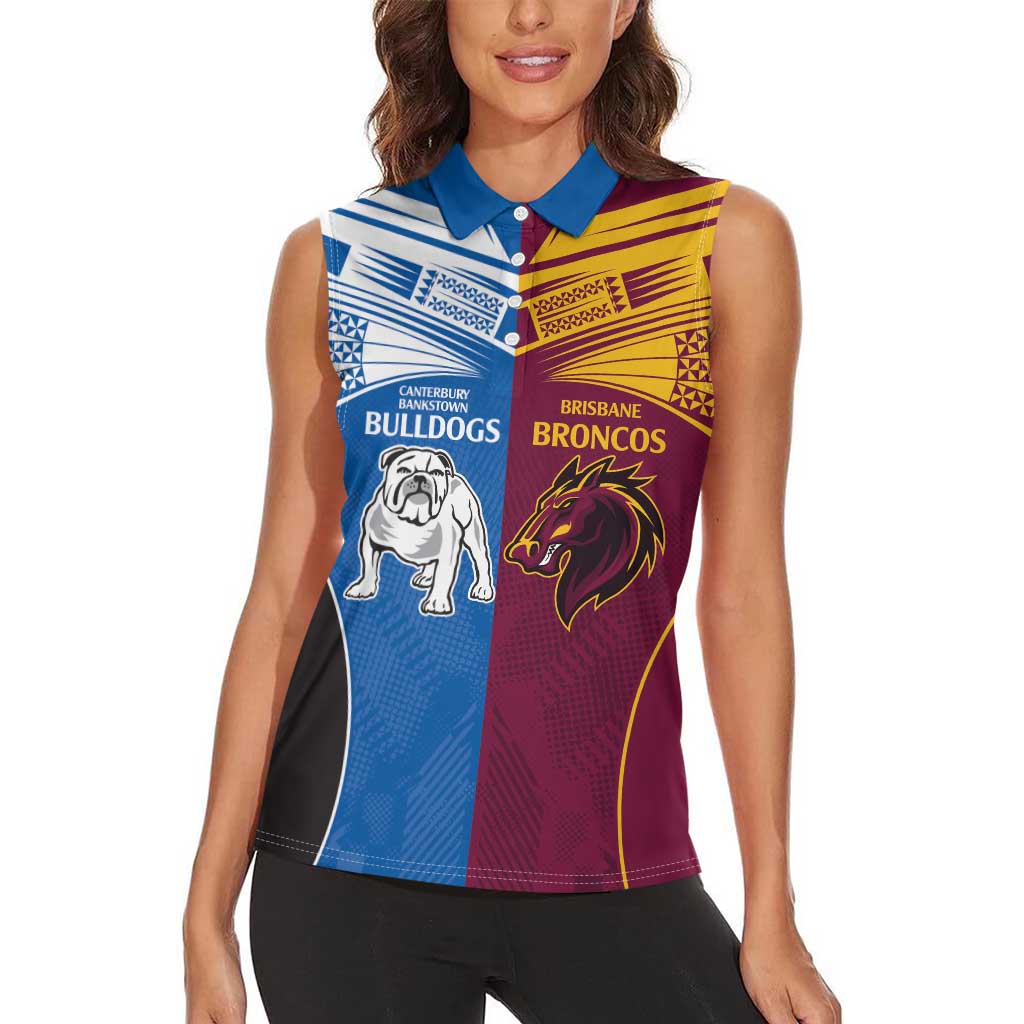 Custom Broncos-Bulldogs Women Sleeveless Polo Shirt NRL Tribal Half Style