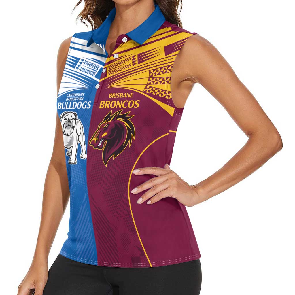 Custom Broncos-Bulldogs Women Sleeveless Polo Shirt NRL Tribal Half Style