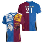 Custom Broncos-Bulldogs Women V-Neck T-Shirt NRL Tribal Half Style