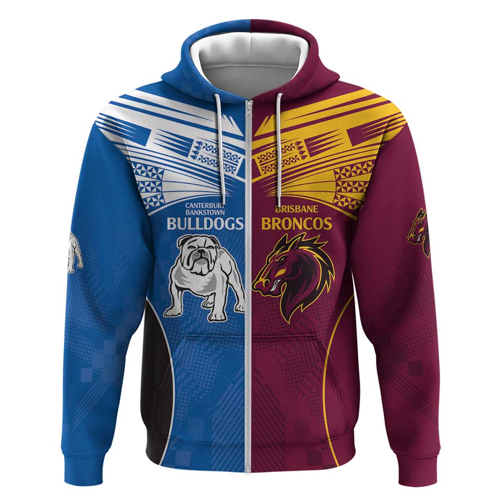 Custom Broncos-Bulldogs Zip Hoodie NRL Tribal Half Style