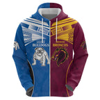 Custom Broncos-Bulldogs Zip Hoodie NRL Tribal Half Style
