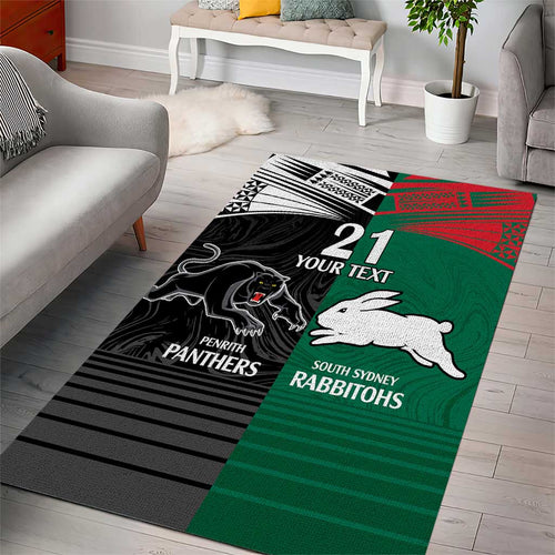 Custom Rabbitohs-Panthers Area Rug NRL Tribal Half Style