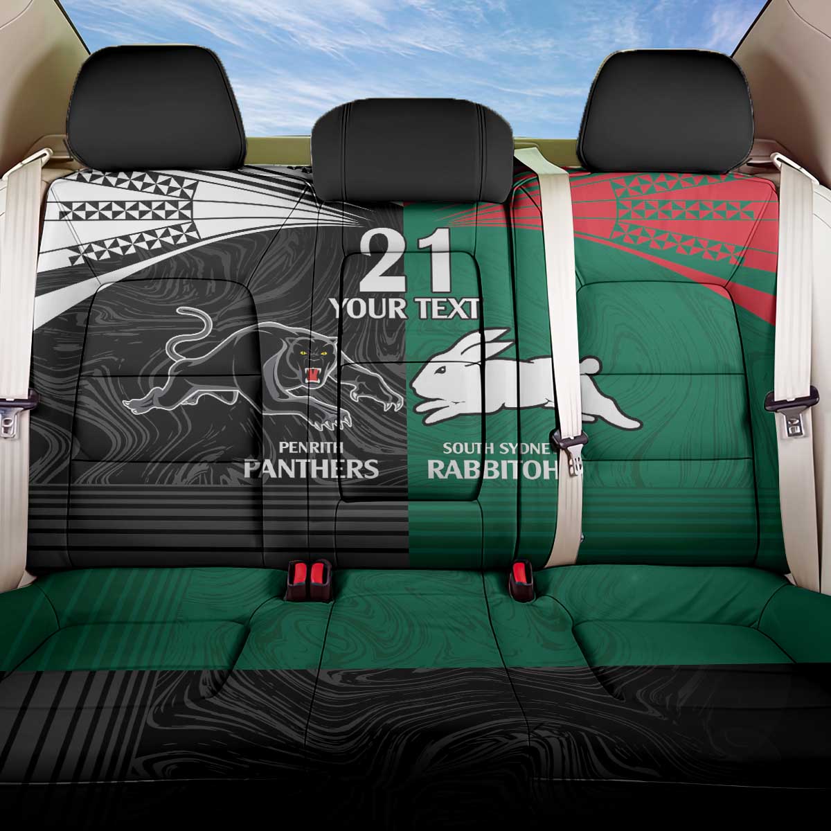 Custom Rabbitohs-Panthers Back Car Seat Cover NRL Tribal Half Style