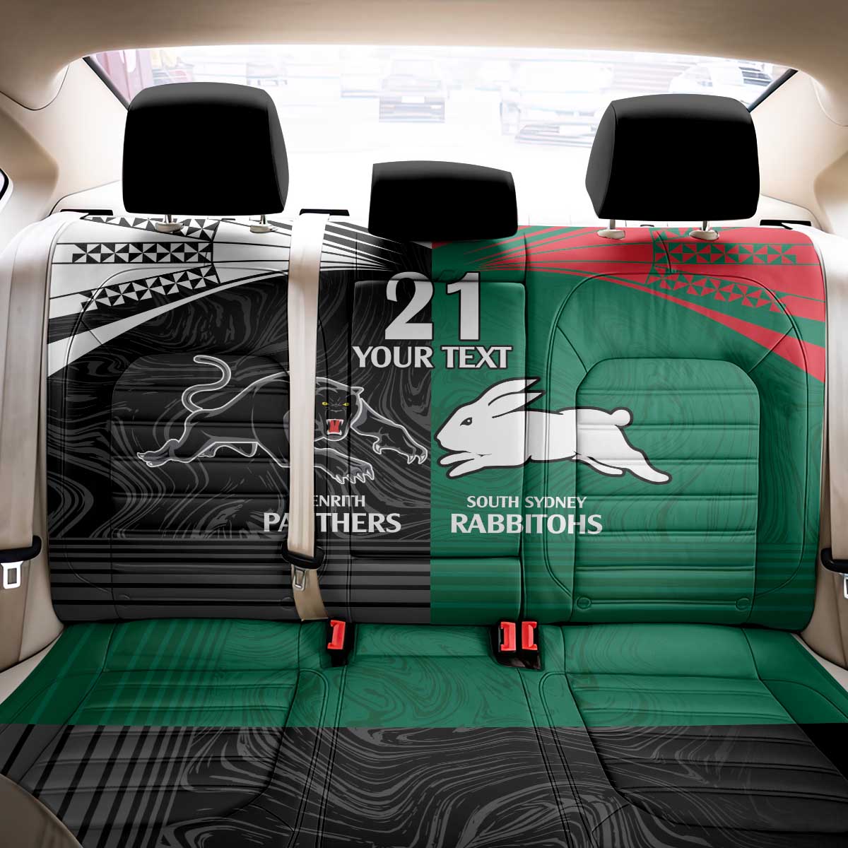 Custom Rabbitohs-Panthers Back Car Seat Cover NRL Tribal Half Style