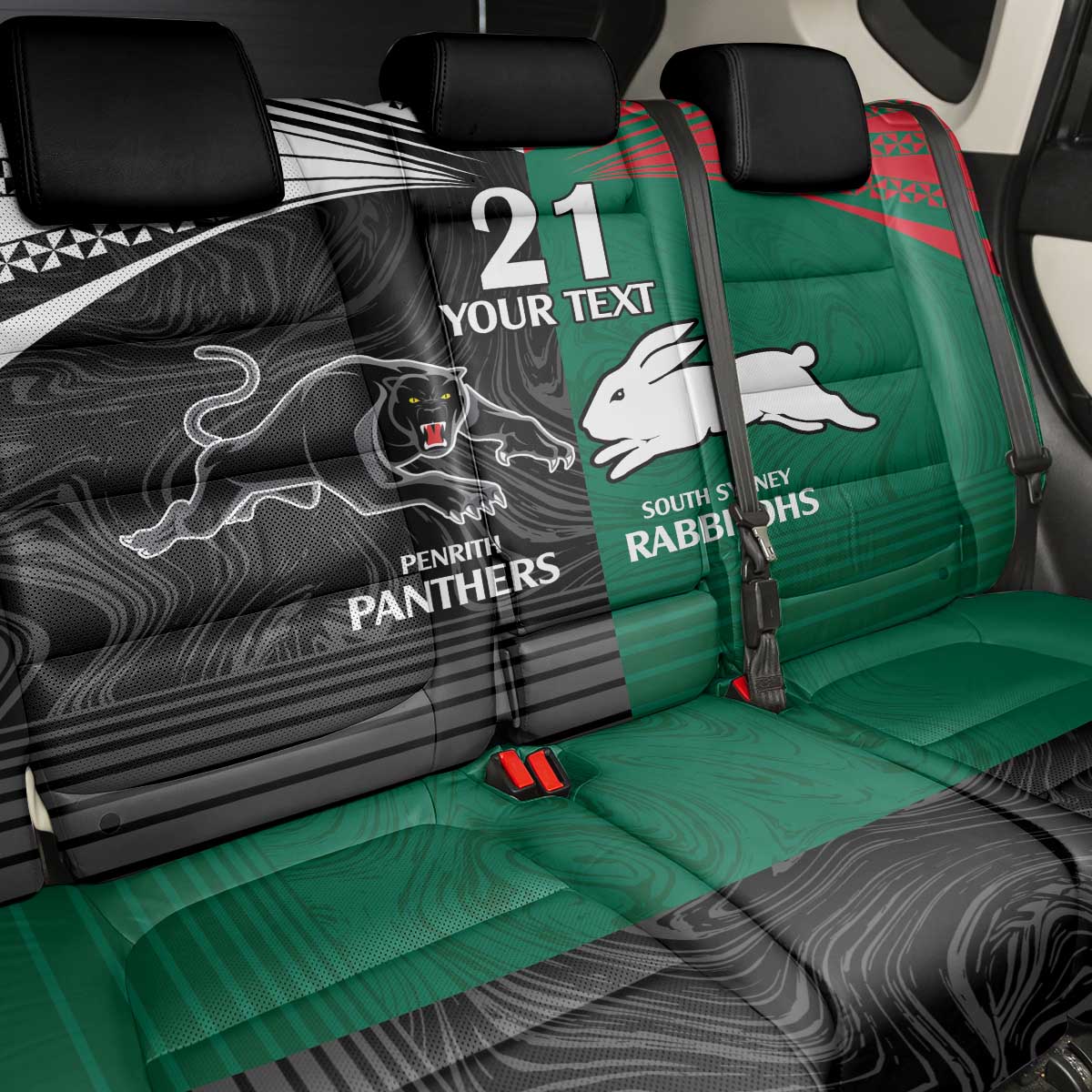 Custom Rabbitohs-Panthers Back Car Seat Cover NRL Tribal Half Style