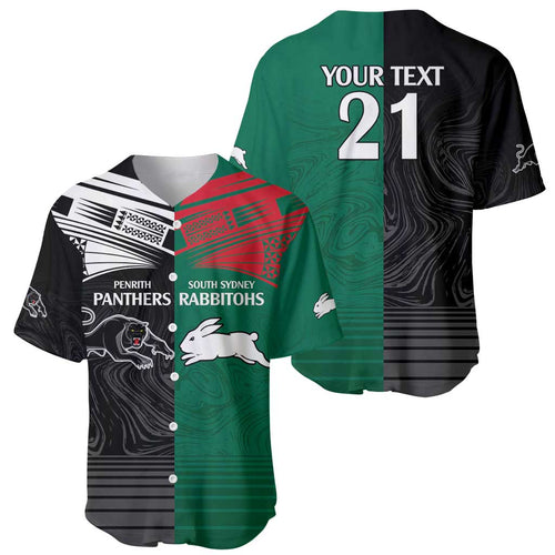 Custom Rabbitohs-Panthers Baseball Jersey NRL Tribal Half Style