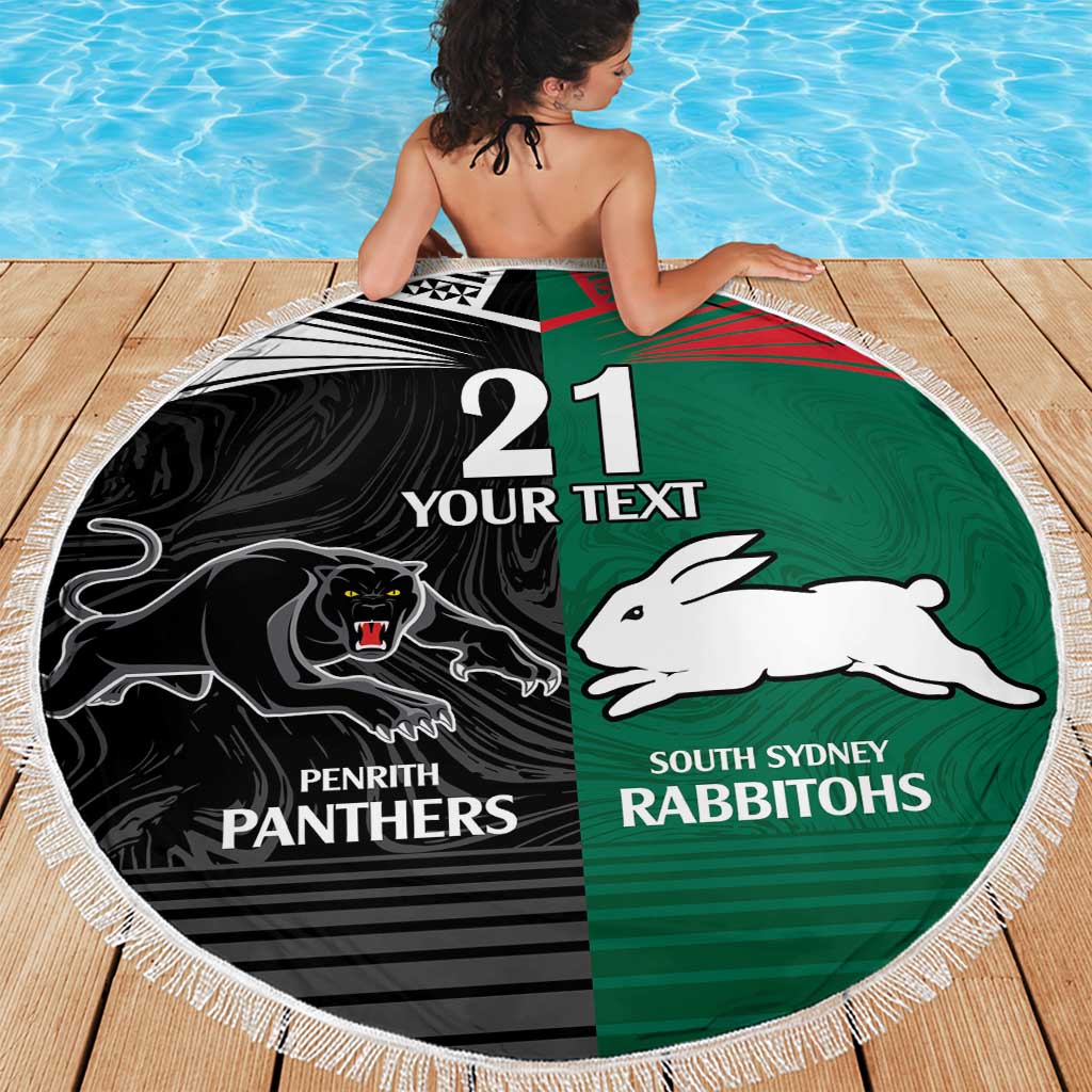 Custom Rabbitohs-Panthers Beach Blanket NRL Tribal Half Style