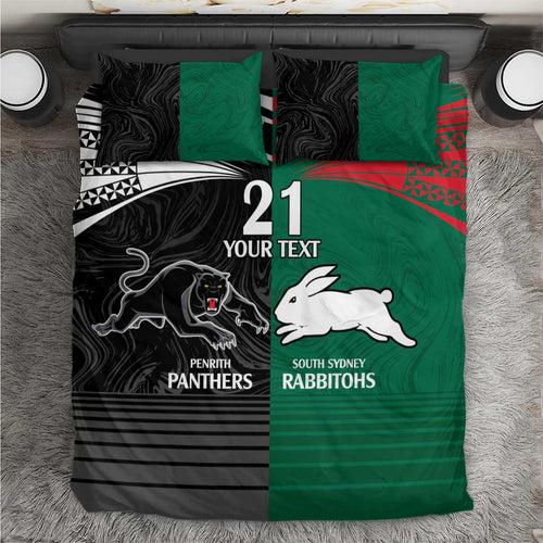 Custom Rabbitohs-Panthers Bedding Set NRL Tribal Half Style