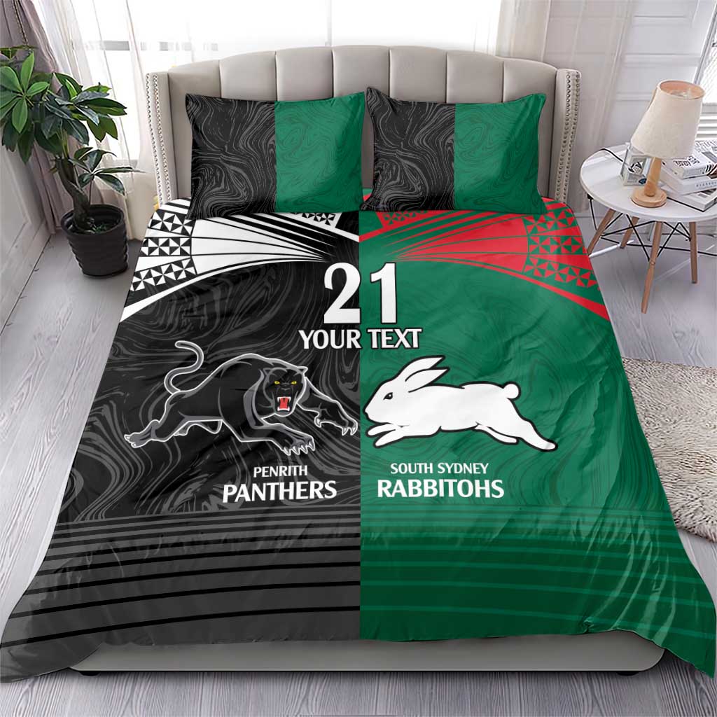Custom Rabbitohs-Panthers Bedding Set NRL Tribal Half Style