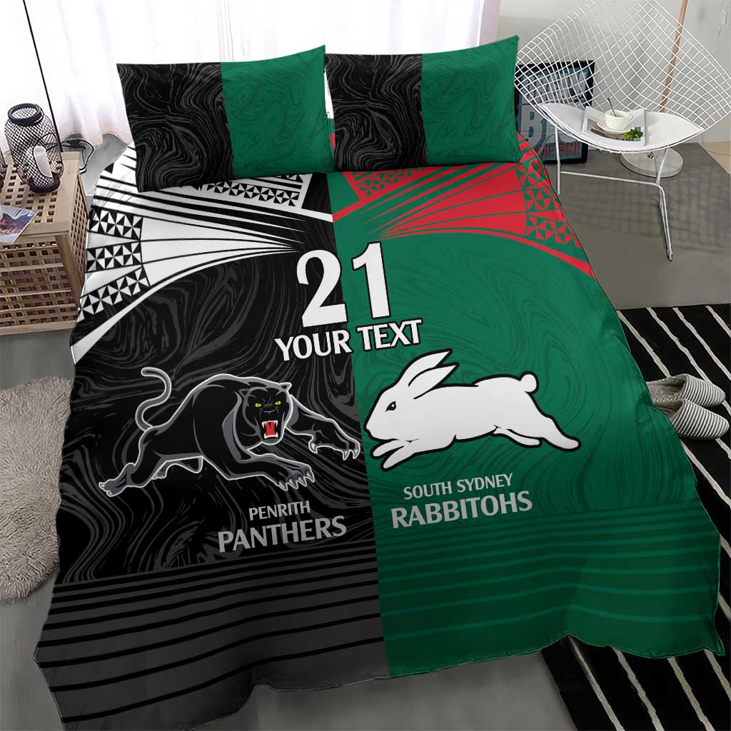 Custom Rabbitohs-Panthers Bedding Set NRL Tribal Half Style