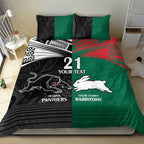 Custom Rabbitohs-Panthers Bedding Set NRL Tribal Half Style