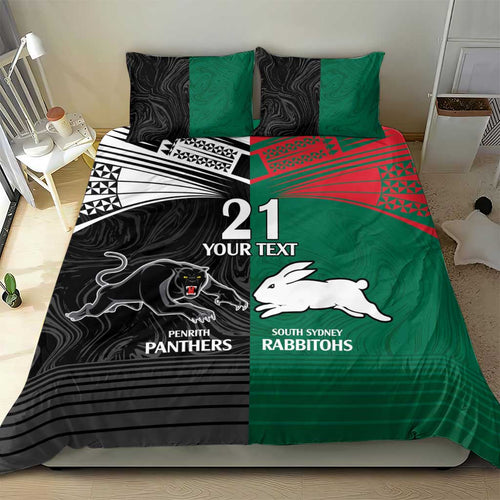 Custom Rabbitohs-Panthers Bedding Set NRL Tribal Half Style