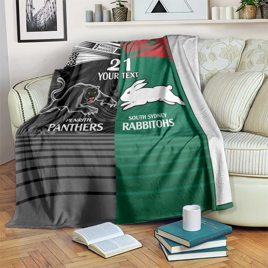 Custom Rabbitohs-Panthers Blanket NRL Tribal Half Style