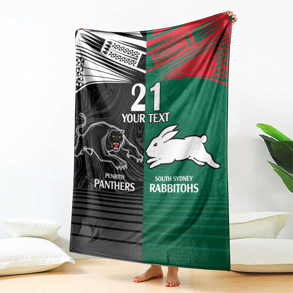 Custom Rabbitohs-Panthers Blanket NRL Tribal Half Style