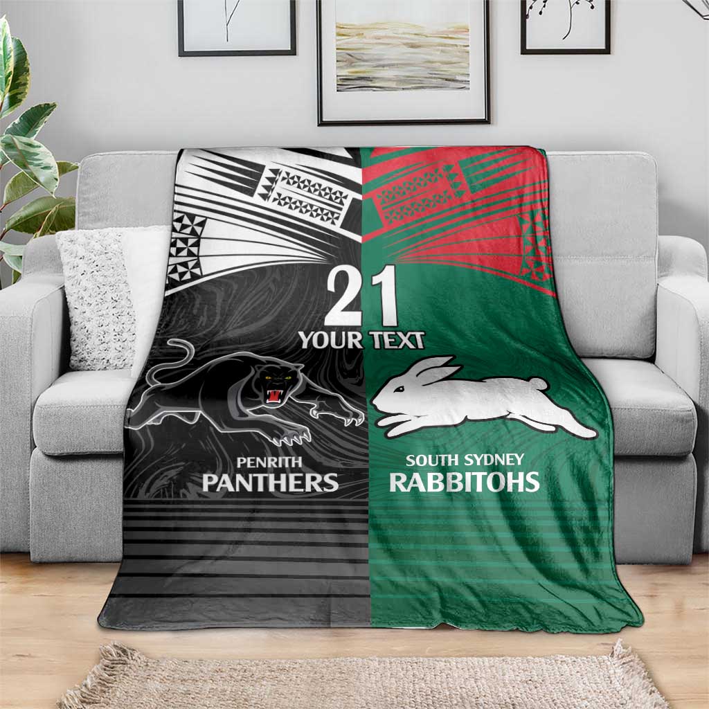 Custom Rabbitohs-Panthers Blanket NRL Tribal Half Style