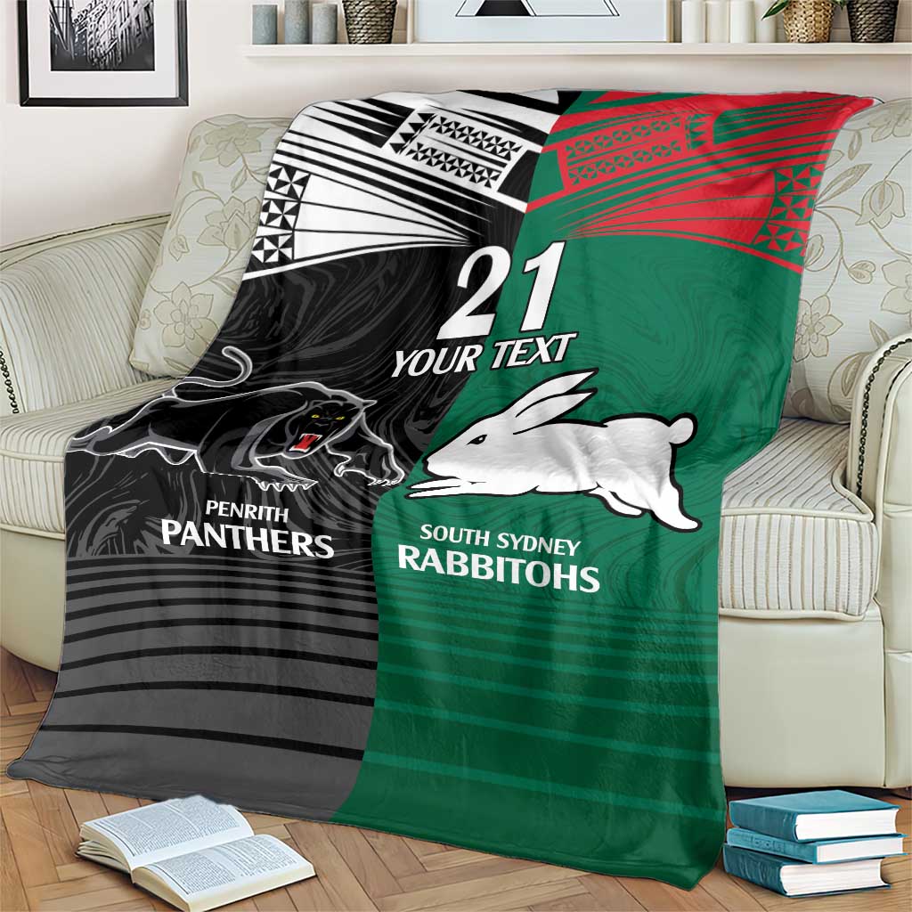 Custom Rabbitohs-Panthers Blanket NRL Tribal Half Style