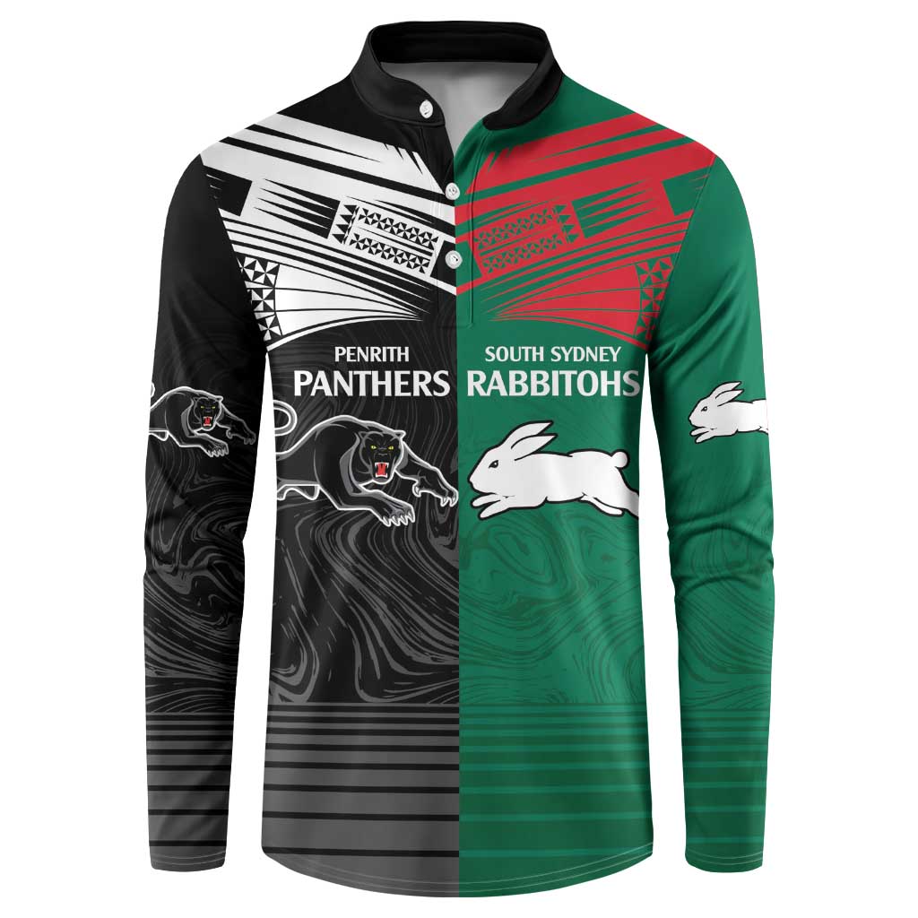 Custom Rabbitohs-Panthers Button Sweatshirt NRL Tribal Half Style