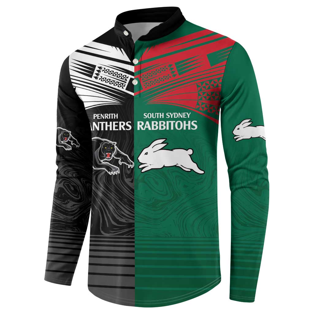 Custom Rabbitohs-Panthers Button Sweatshirt NRL Tribal Half Style