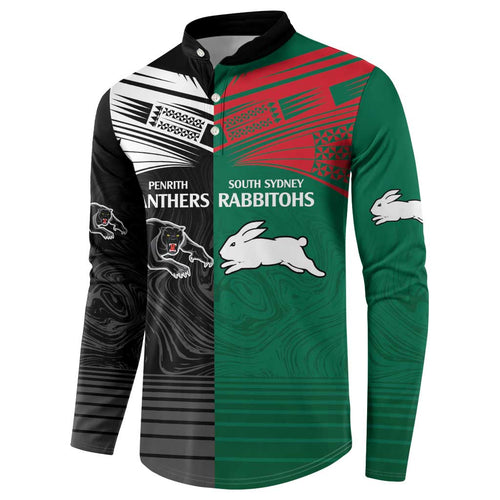 Custom Rabbitohs-Panthers Button Sweatshirt NRL Tribal Half Style