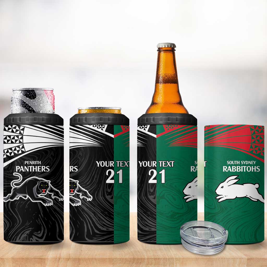 Custom Rabbitohs-Panthers 4 in 1 Can Cooler Tumbler NRL Tribal Half Style