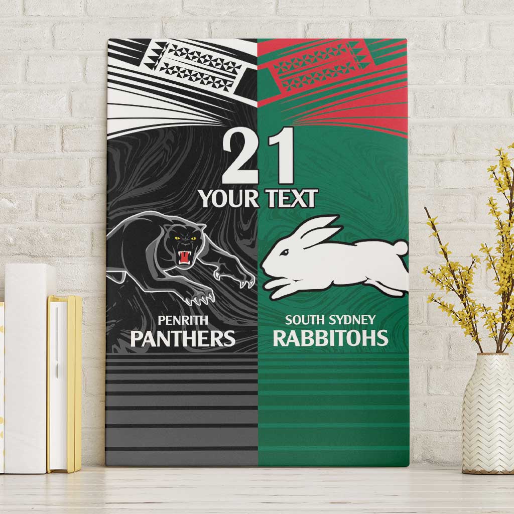 Custom Rabbitohs-Panthers Canvas Wall Art NRL Tribal Half Style