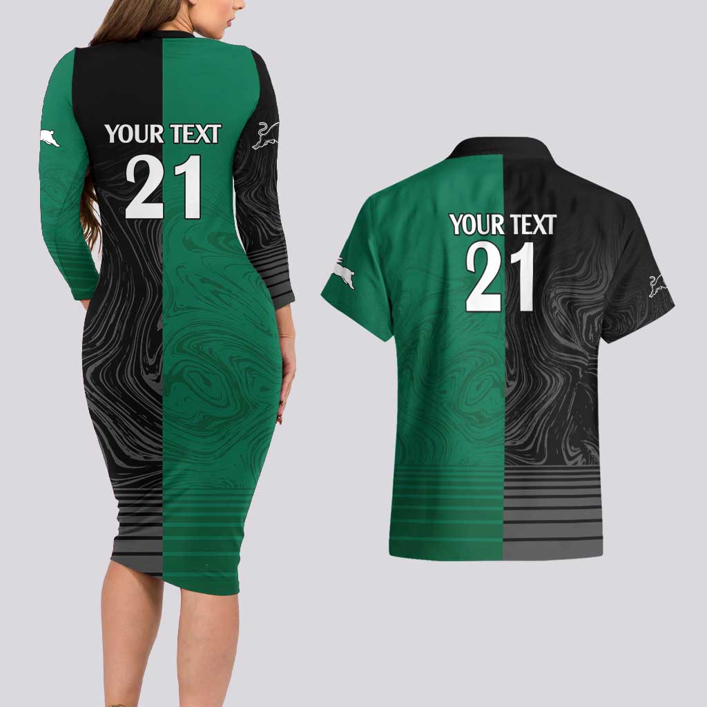 Custom Rabbitohs-Panthers Couples Matching Long Sleeve Bodycon Dress and Hawaiian Shirt NRL Tribal Half Style