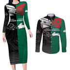 Custom Rabbitohs-Panthers Couples Matching Long Sleeve Bodycon Dress and Long Sleeve Button Shirt NRL Tribal Half Style