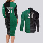 Custom Rabbitohs-Panthers Couples Matching Long Sleeve Bodycon Dress and Long Sleeve Button Shirt NRL Tribal Half Style