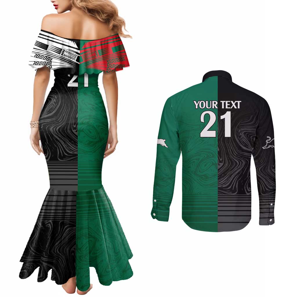 Custom Rabbitohs-Panthers Couples Matching Mermaid Dress and Long Sleeve Button Shirt NRL Tribal Half Style