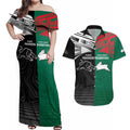 Custom Rabbitohs-Panthers Couples Matching Off Shoulder Maxi Dress and Hawaiian Shirt NRL Tribal Half Style