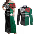 Custom Rabbitohs-Panthers Couples Matching Off Shoulder Maxi Dress and Long Sleeve Button Shirt NRL Tribal Half Style