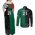 Custom Rabbitohs-Panthers Couples Matching Off Shoulder Maxi Dress and Long Sleeve Button Shirt NRL Tribal Half Style