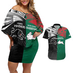 Custom Rabbitohs-Panthers Couples Matching Off Shoulder Short Dress and Hawaiian Shirt NRL Tribal Half Style