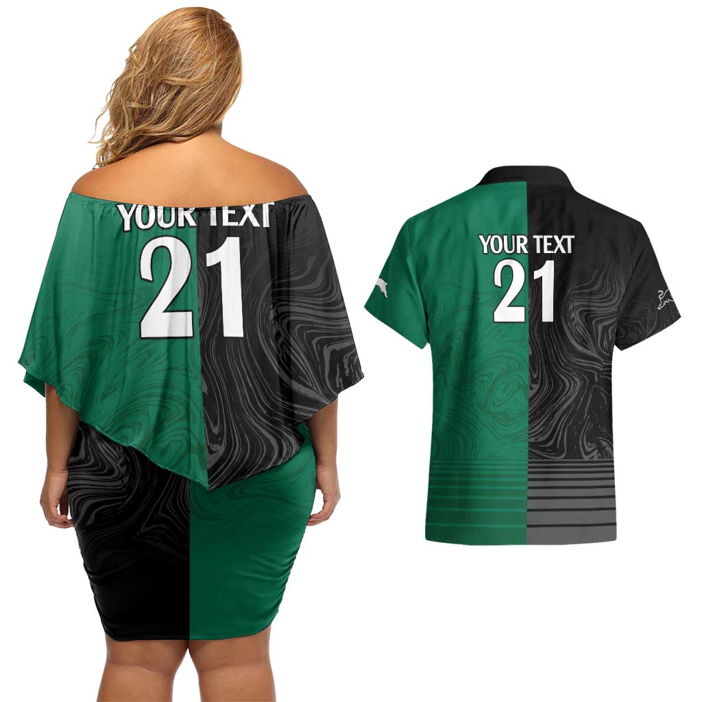 Custom Rabbitohs-Panthers Couples Matching Off Shoulder Short Dress and Hawaiian Shirt NRL Tribal Half Style