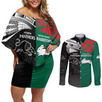 Custom Rabbitohs-Panthers Couples Matching Off Shoulder Short Dress and Long Sleeve Button Shirt NRL Tribal Half Style