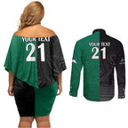 Custom Rabbitohs-Panthers Couples Matching Off Shoulder Short Dress and Long Sleeve Button Shirt NRL Tribal Half Style