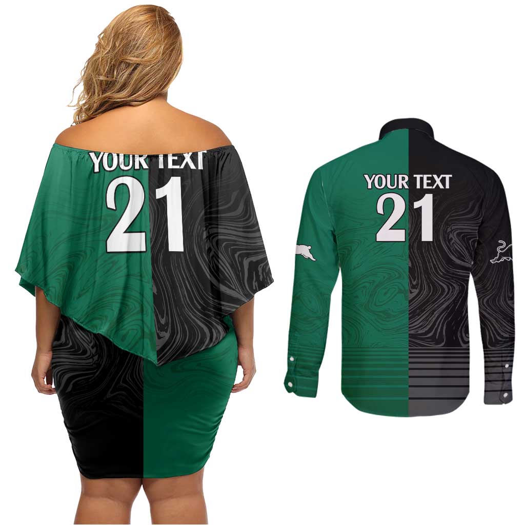 Custom Rabbitohs-Panthers Couples Matching Off Shoulder Short Dress and Long Sleeve Button Shirt NRL Tribal Half Style