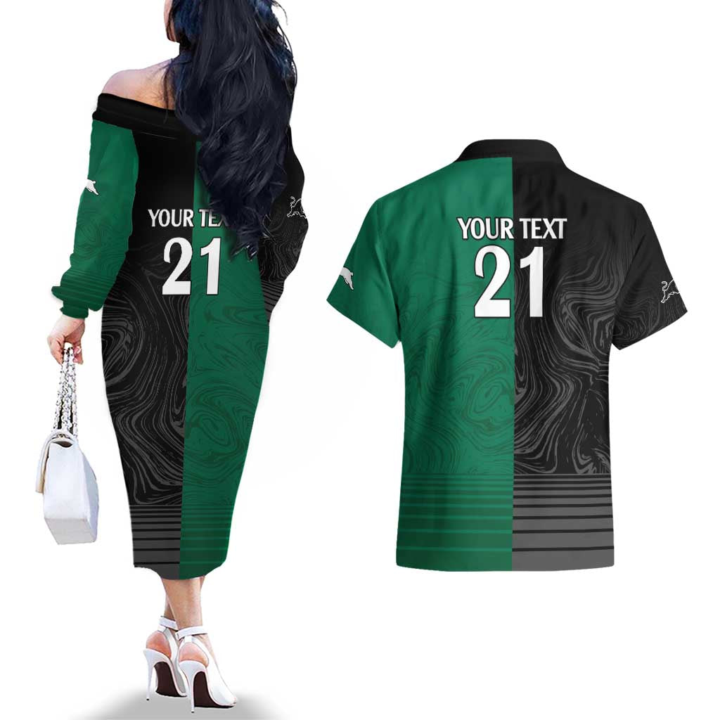Custom Rabbitohs-Panthers Couples Matching Off The Shoulder Long Sleeve Dress and Hawaiian Shirt NRL Tribal Half Style