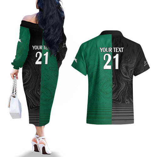 Custom Rabbitohs-Panthers Couples Matching Off The Shoulder Long Sleeve Dress and Hawaiian Shirt NRL Tribal Half Style