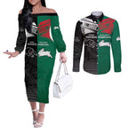 Custom Rabbitohs-Panthers Couples Matching Off The Shoulder Long Sleeve Dress and Long Sleeve Button Shirt NRL Tribal Half Style
