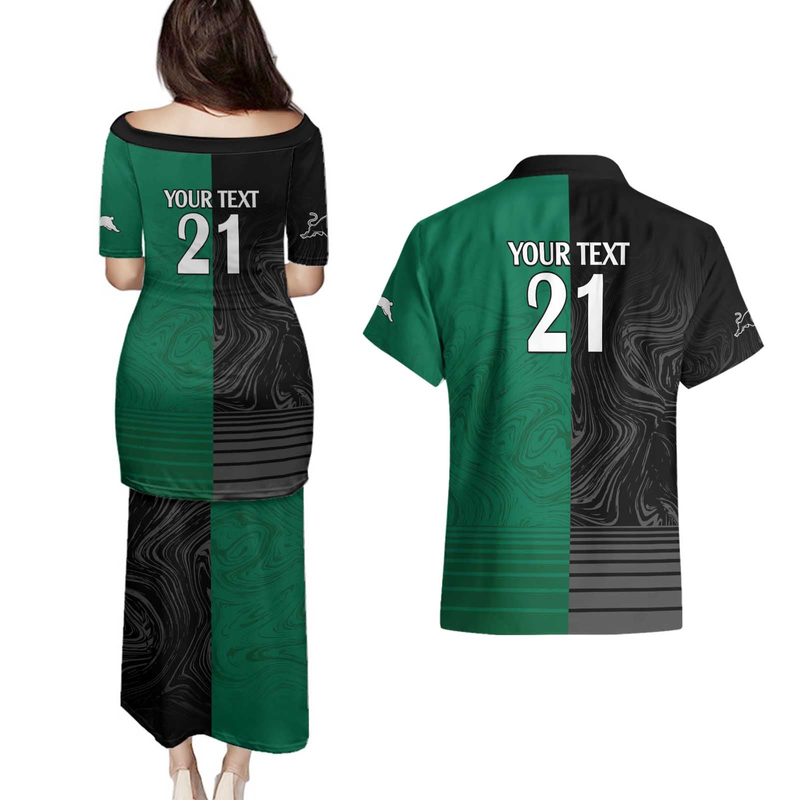 Custom Rabbitohs-Panthers Couples Matching Puletasi and Hawaiian Shirt NRL Tribal Half Style
