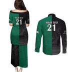 Custom Rabbitohs-Panthers Couples Matching Puletasi and Long Sleeve Button Shirt NRL Tribal Half Style
