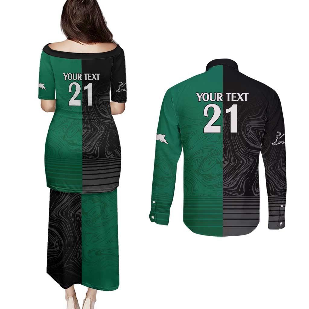 Custom Rabbitohs-Panthers Couples Matching Puletasi and Long Sleeve Button Shirt NRL Tribal Half Style
