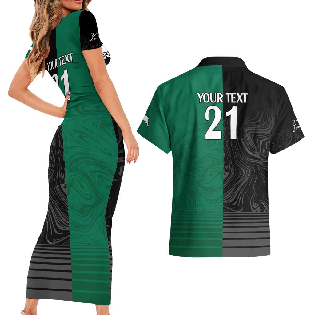 Custom Rabbitohs-Panthers Couples Matching Short Sleeve Bodycon Dress and Hawaiian Shirt NRL Tribal Half Style