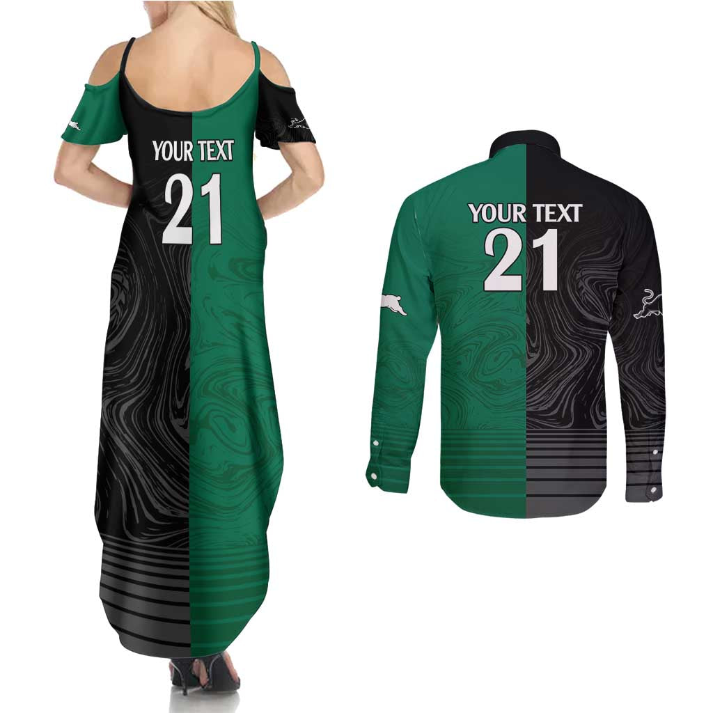 Custom Rabbitohs-Panthers Couples Matching Summer Maxi Dress and Long Sleeve Button Shirt NRL Tribal Half Style