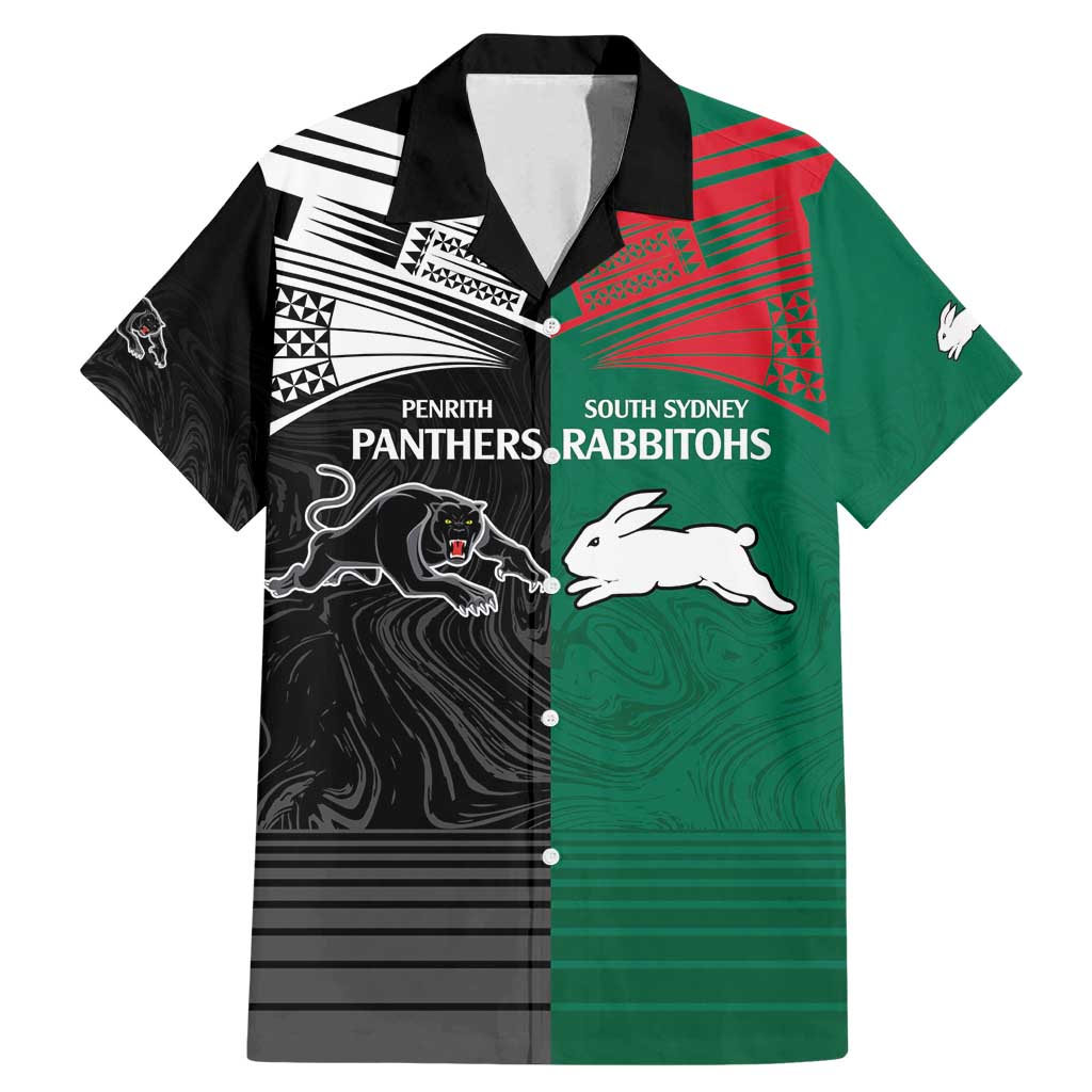 Custom Rabbitohs-Panthers Family Matching Mermaid Dress and Hawaiian Shirt NRL Tribal Half Style