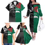 Custom Rabbitohs-Panthers Family Matching Off The Shoulder Long Sleeve Dress and Hawaiian Shirt NRL Tribal Half Style
