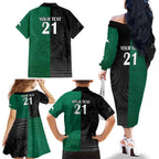 Custom Rabbitohs-Panthers Family Matching Off The Shoulder Long Sleeve Dress and Hawaiian Shirt NRL Tribal Half Style