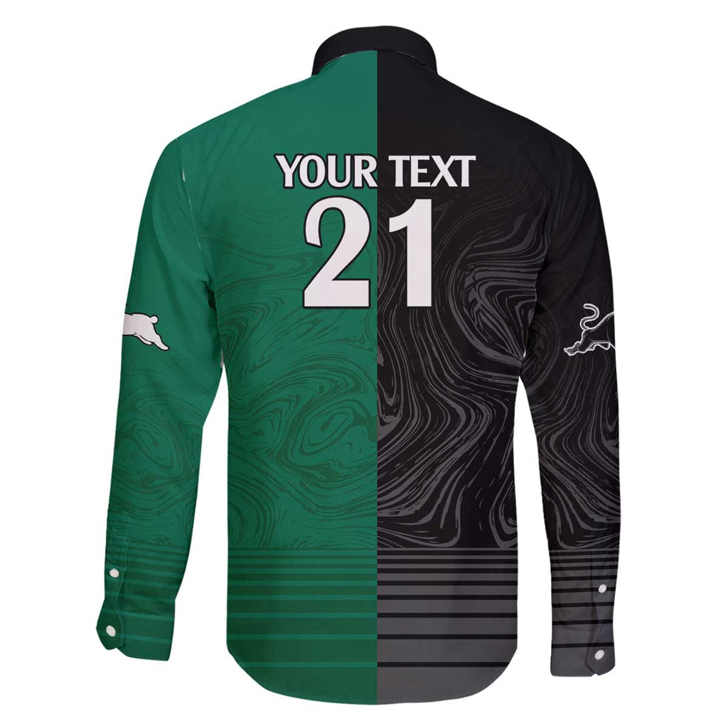 Custom Rabbitohs-Panthers Family Matching Off The Shoulder Long Sleeve Dress and Hawaiian Shirt NRL Tribal Half Style