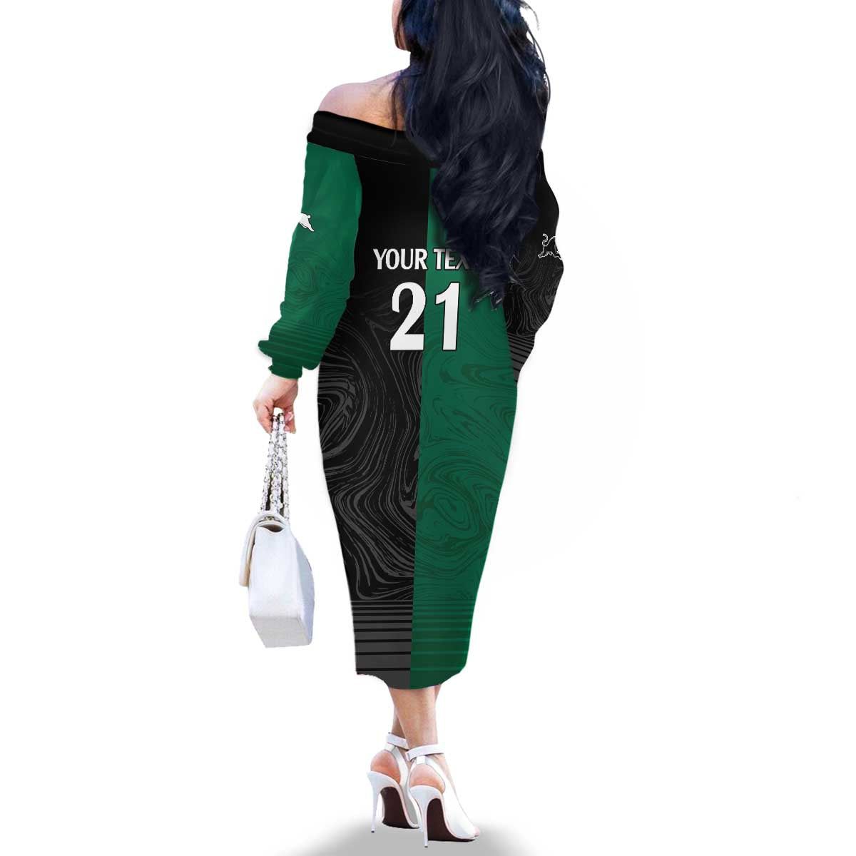 Custom Rabbitohs-Panthers Family Matching Off The Shoulder Long Sleeve Dress and Hawaiian Shirt NRL Tribal Half Style